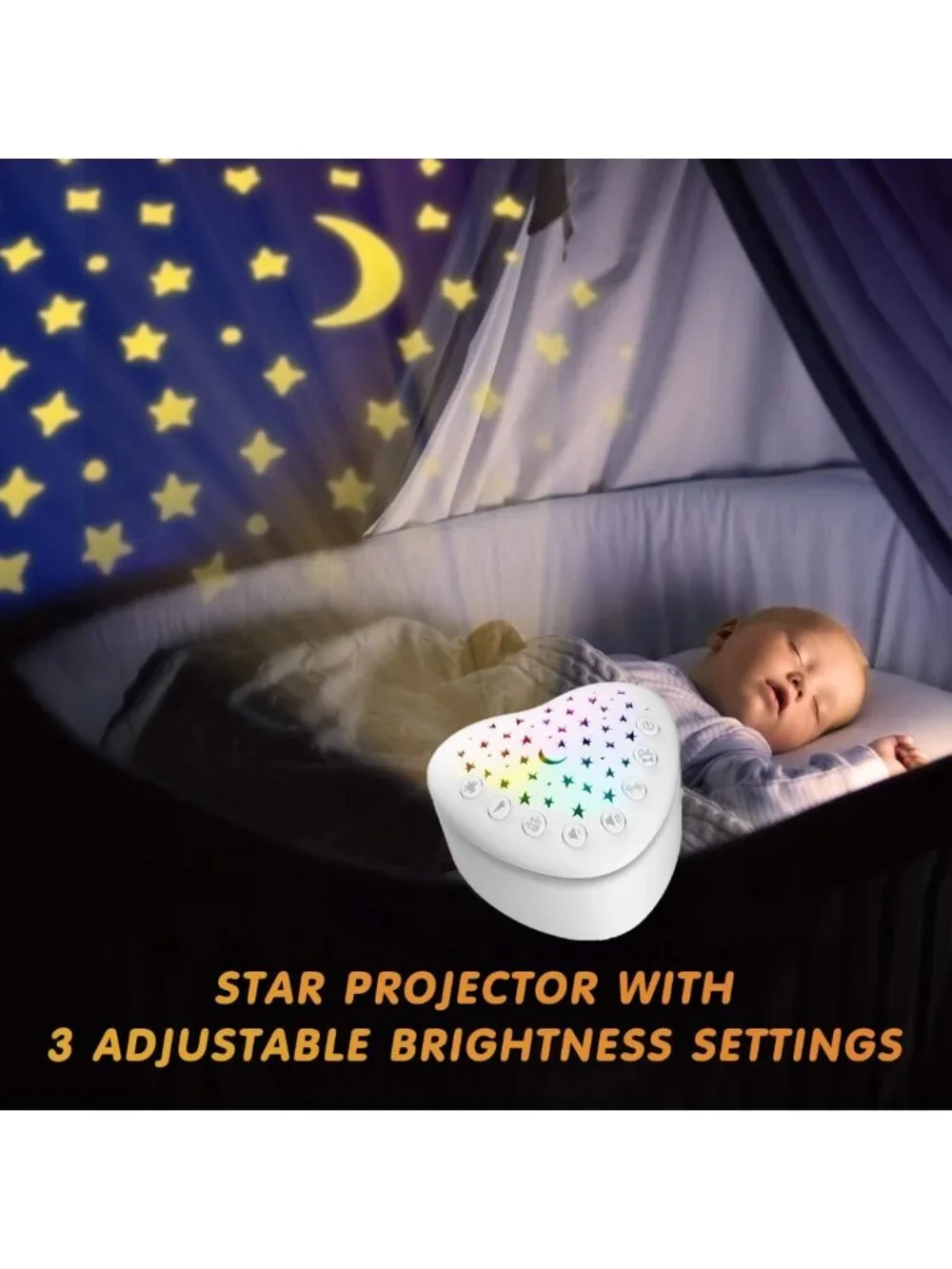 Portable White Noise Machine & Baby Sleep Soother with 15 Sounds, Night Light